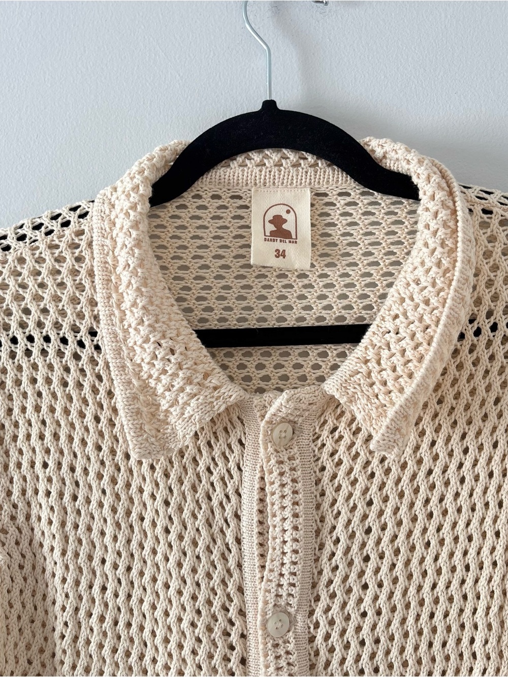 Dandy Del Mar Malaga Crochet Knit Shirt In Vintage Ivory Beach Swim Cream — image 3 of 4